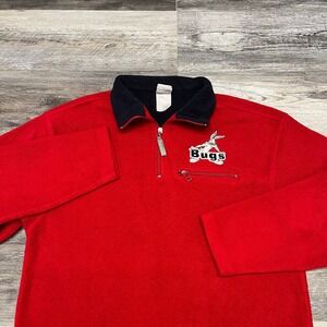 Vintage 90s 1999 Warner Brothers Bugs Bunny Red Mens L 1/4 Zip Fleece Sweater
